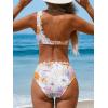CUPSHE Women’s Bikini Sets Two Piece Bathing Suit One Shoulder Scalloped Wide Strap Back Hook(White/Pink Floral)