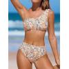 CUPSHE Women’s Bikini Sets Two Piece Bathing Suit One Shoulder Scalloped Wide Strap Back Hook(Yellow/Orange Floral)