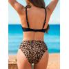 CUPSHE Women’s Bikini Sets Two Piece Swimsuit Bathing Suits High Waisted V Neck Ruching Adjustable Straps Back Hook(Black/Brown Leopard)