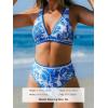 CUPSHE Women’s Bikini Sets Two Piece Swimsuit High Waisted V Neck Bathing Suit Crisscross Back Self Tie Swimwear(Azure Blue/White)