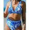 CUPSHE Women’s Bikini Sets Two Piece Swimsuit High Waisted V Neck Bathing Suit Crisscross Back Self Tie Swimwear(Azure Blue/White)