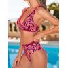 CUPSHE Women’s Bikini Sets Two Piece Swimsuit High Waisted V Neck Bathing Suit Crisscross Back Self Tie Swimwear(Burgundy Red Floral)