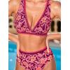 CUPSHE Women’s Bikini Sets Two Piece Swimsuit High Waisted V Neck Bathing Suit Crisscross Back Self Tie Swimwear(Burgundy Red Floral)