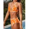 CUPSHE Women’s Bikini Sets Two Piece Swimsuit High Waisted V Neck Bathing Suit Crisscross Back Self Tie Swimwear(Orange/White Tropical)