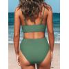 CUPSHE Women’s Bikini Sets Two Piece Swimsuit High Waisted V Neck Twist Front Adjustable Spaghetti Straps Bathing Suit(Army Green)