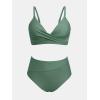 CUPSHE Women’s Bikini Sets Two Piece Swimsuit High Waisted V Neck Twist Front Adjustable Spaghetti Straps Bathing Suit(Army Green)