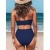 CUPSHE Women’s Bikini Sets Two Piece Swimsuit High Waisted V Neck Twist Front Adjustable Spaghetti Straps Bathing Suit(Baby Blue/Navy Blue)