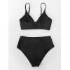 CUPSHE Women’s Bikini Sets Two Piece Swimsuit High Waisted V Neck Twist Front Adjustable Spaghetti Straps Bathing Suit(Black)