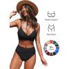 CUPSHE Women’s Bikini Sets Two Piece Swimsuit High Waisted V Neck Twist Front Adjustable Spaghetti Straps Bathing Suit(Black)