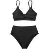 CUPSHE Women’s Bikini Sets Two Piece Swimsuit High Waisted V Neck Twist Front Adjustable Spaghetti Straps Bathing Suit(Black)