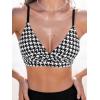 CUPSHE Women’s Bikini Sets Two Piece Swimsuit High Waisted V Neck Twist Front Adjustable Spaghetti Straps Bathing Suit(Black Houndstooth)