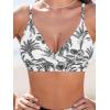 CUPSHE Women’s Bikini Sets Two Piece Swimsuit High Waisted V Neck Twist Front Adjustable Spaghetti Straps Bathing Suit(Black Tropical)