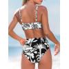 CUPSHE Women’s Bikini Sets Two Piece Swimsuit High Waisted V Neck Twist Front Adjustable Spaghetti Straps Bathing Suit(Black Tropical)
