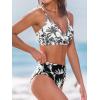 CUPSHE Women’s Bikini Sets Two Piece Swimsuit High Waisted V Neck Twist Front Adjustable Spaghetti Straps Bathing Suit(Black Tropical)