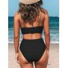 CUPSHE Women’s Bikini Sets Two Piece Swimsuit High Waisted V Neck Twist Front Adjustable Spaghetti Straps Bathing Suit(Black/Green)