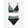 CUPSHE Women’s Bikini Sets Two Piece Swimsuit High Waisted V Neck Twist Front Adjustable Spaghetti Straps Bathing Suit(Black/Green)