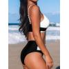 CUPSHE Women’s Bikini Sets Two Piece Swimsuit High Waisted V Neck Twist Front Adjustable Spaghetti Straps Bathing Suit(Black/White)