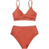 CUPSHE Women’s Bikini Sets Two Piece Swimsuit High Waisted V Neck Twist Front Adjustable Spaghetti Straps Bathing Suit(Brick Red)
