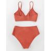 CUPSHE Women’s Bikini Sets Two Piece Swimsuit High Waisted V Neck Twist Front Adjustable Spaghetti Straps Bathing Suit(Brick Red)