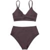 CUPSHE Women’s Bikini Sets Two Piece Swimsuit High Waisted V Neck Twist Front Adjustable Spaghetti Straps Bathing Suit(Brown)