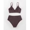 CUPSHE Women’s Bikini Sets Two Piece Swimsuit High Waisted V Neck Twist Front Adjustable Spaghetti Straps Bathing Suit(Brown)
