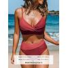 CUPSHE Women’s Bikini Sets Two Piece Swimsuit High Waisted V Neck Twist Front Adjustable Spaghetti Straps Bathing Suit(Burgundy/Brick Red)