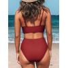 CUPSHE Women’s Bikini Sets Two Piece Swimsuit High Waisted V Neck Twist Front Adjustable Spaghetti Straps Bathing Suit(Burgundy/Brick Red)
