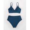 CUPSHE Women’s Bikini Sets Two Piece Swimsuit High Waisted V Neck Twist Front Adjustable Spaghetti Straps Bathing Suit(Dark Blue)