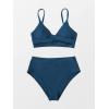CUPSHE Women’s Bikini Sets Two Piece Swimsuit High Waisted V Neck Twist Front Adjustable Spaghetti Straps Bathing Suit(Dark Blue)
