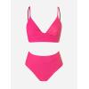 CUPSHE Women’s Bikini Sets Two Piece Swimsuit High Waisted V Neck Twist Front Adjustable Spaghetti Straps Bathing Suit(Deep Pink)