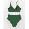 CUPSHE Women’s Bikini Sets Two Piece Swimsuit High Waisted V Neck Twist Front Adjustable Spaghetti Straps Bathing Suit(Green)