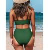 CUPSHE Women’s Bikini Sets Two Piece Swimsuit High Waisted V Neck Twist Front Adjustable Spaghetti Straps Bathing Suit(Green)
