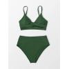 CUPSHE Women’s Bikini Sets Two Piece Swimsuit High Waisted V Neck Twist Front Adjustable Spaghetti Straps Bathing Suit(Green)