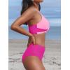 CUPSHE Women’s Bikini Sets Two Piece Swimsuit High Waisted V Neck Twist Front Adjustable Spaghetti Straps Bathing Suit(Magenta/Pink)