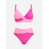 CUPSHE Women’s Bikini Sets Two Piece Swimsuit High Waisted V Neck Twist Front Adjustable Spaghetti Straps Bathing Suit(Magenta/Pink)
