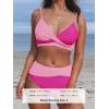 CUPSHE Women’s Bikini Sets Two Piece Swimsuit High Waisted V Neck Twist Front Adjustable Spaghetti Straps Bathing Suit(Magenta/Pink)