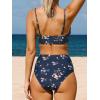 CUPSHE Women’s Bikini Sets Two Piece Swimsuit High Waisted V Neck Twist Front Adjustable Spaghetti Straps Bathing Suit(Navy Blue Floral)