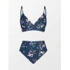 CUPSHE Women’s Bikini Sets Two Piece Swimsuit High Waisted V Neck Twist Front Adjustable Spaghetti Straps Bathing Suit(Navy Blue Floral)