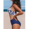 CUPSHE Women’s Bikini Sets Two Piece Swimsuit High Waisted V Neck Twist Front Adjustable Spaghetti Straps Bathing Suit(Navy Blue/White)