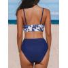 CUPSHE Women’s Bikini Sets Two Piece Swimsuit High Waisted V Neck Twist Front Adjustable Spaghetti Straps Bathing Suit(Navy Blue/White)