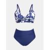 CUPSHE Women’s Bikini Sets Two Piece Swimsuit High Waisted V Neck Twist Front Adjustable Spaghetti Straps Bathing Suit(Navy Blue/White)