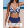 CUPSHE Women’s Bikini Sets Two Piece Swimsuit High Waisted V Neck Twist Front Adjustable Spaghetti Straps Bathing Suit(Navy Blue/White)