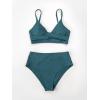 CUPSHE Women’s Bikini Sets Two Piece Swimsuit High Waisted V Neck Twist Front Adjustable Spaghetti Straps Bathing Suit(Ocean Blue)