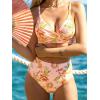 CUPSHE Women’s Bikini Sets Two Piece Swimsuit High Waisted V Neck Twist Front Adjustable Spaghetti Straps Bathing Suit(Peach Pink Floral)