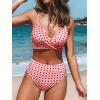 CUPSHE Women’s Bikini Sets Two Piece Swimsuit High Waisted V Neck Twist Front Adjustable Spaghetti Straps Bathing Suit(Red Gingham)