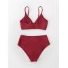 CUPSHE Women’s Bikini Sets Two Piece Swimsuit High Waisted V Neck Twist Front Adjustable Spaghetti Straps Bathing Suit(Red Wine)