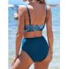 CUPSHE Women’s Bikini Sets Two Piece Swimsuit High Waisted V Neck Twist Front Adjustable Spaghetti Straps Bathing Suit(Teal Blue/White)