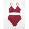 CUPSHE Women’s Bikini Sets Two Piece Swimsuit High Waisted V Neck Twist Front Adjustable Spaghetti Straps Bathing Suit(Wine Red)