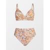 CUPSHE Women’s Bikini Sets Two Piece Swimsuit High Waisted V Neck Twist Front Adjustable Spaghetti Straps Bathing Suit(Yellow Floral)
