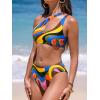 CUPSHE Women’s Bikini Sets Two Piece Swimsuit One Shoulder High Waisted Asymmetrical Cutout Back Hook Adjustable Straps(Retro Swirl)